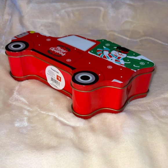 ☃️🦌🎄 2 CHRISTMAS HOLIDAY RED TRUCK SNOWMAN REINDEER TIN STORAGE GIFT CONTAINERS - Picture 4 of 15